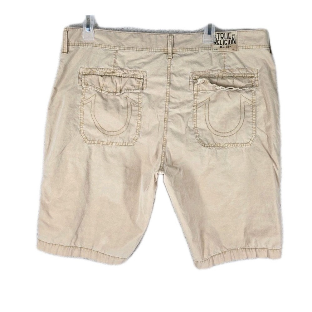 True Religion Officer Cargo 10" Shorts Mens 40 Tan Khaki Horseshoe Pockets